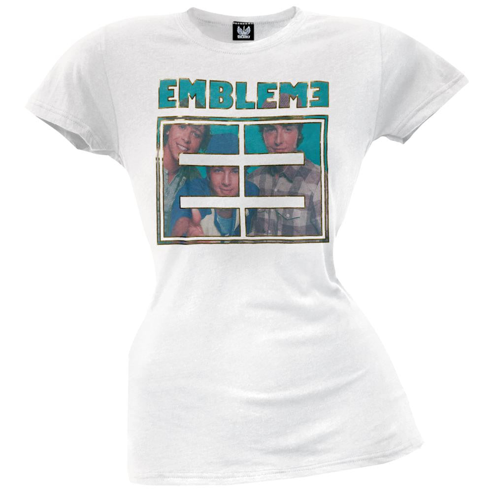 Emblem3 - Photo In Logo Juniors T-Shirt Juniors T-Shirts Emblem3 LG White