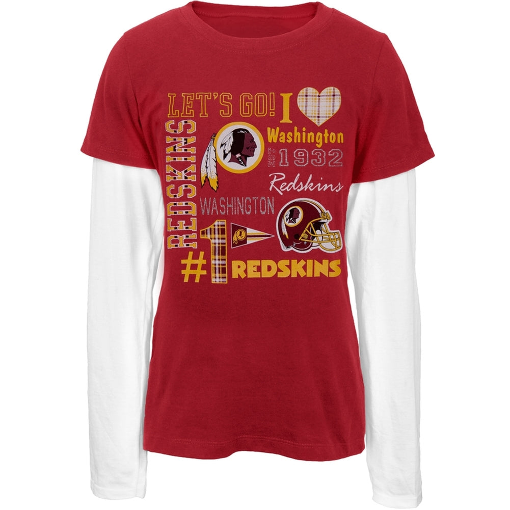 Washington Redskins - Spirit Girls Youth 2Fer Long Sleeve T-Shirt Youth Long Sleeves Washington Redskins 14-Dec Red