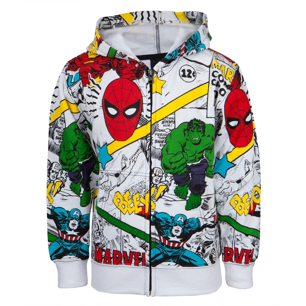 Marvel Comics - Comic Explosion Multi Juvy Zip Hoodie Juvenile Hoodies Marvel J4 White 