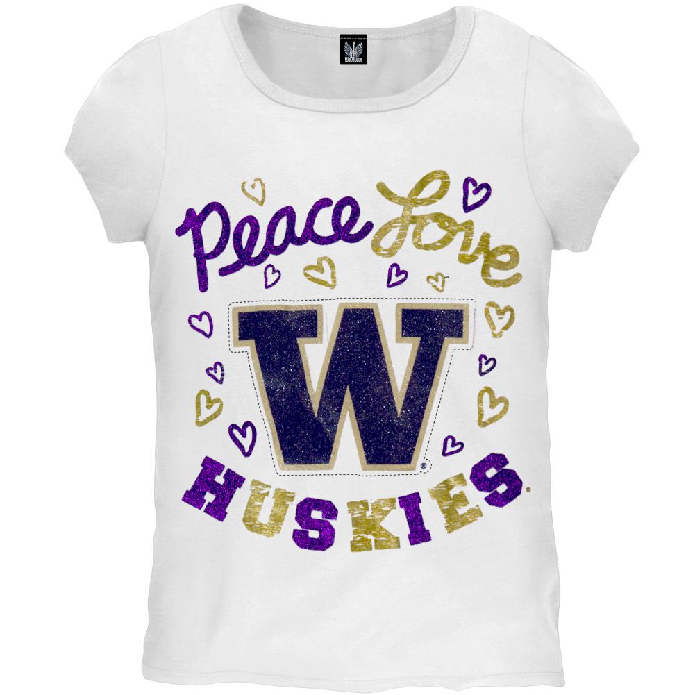 Washington Huskies - Peace Love Glitter Girls Juvy T-Shirt Juvenile T-Shirts Washington Huskies J6 White 