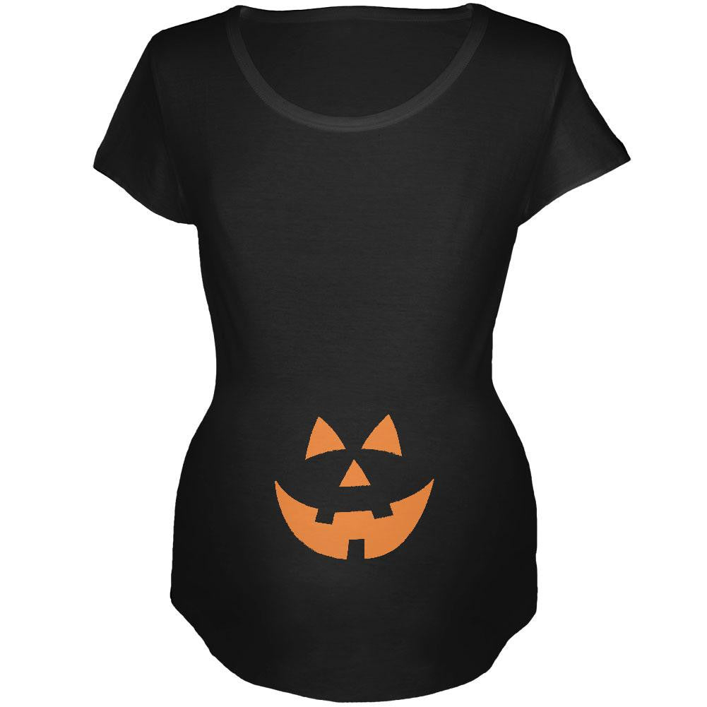 Halloween Belly Jack-O-Lantern White Glow Women's Maternity Costume T-Shirt Maternity T-Shirts Old Glory   