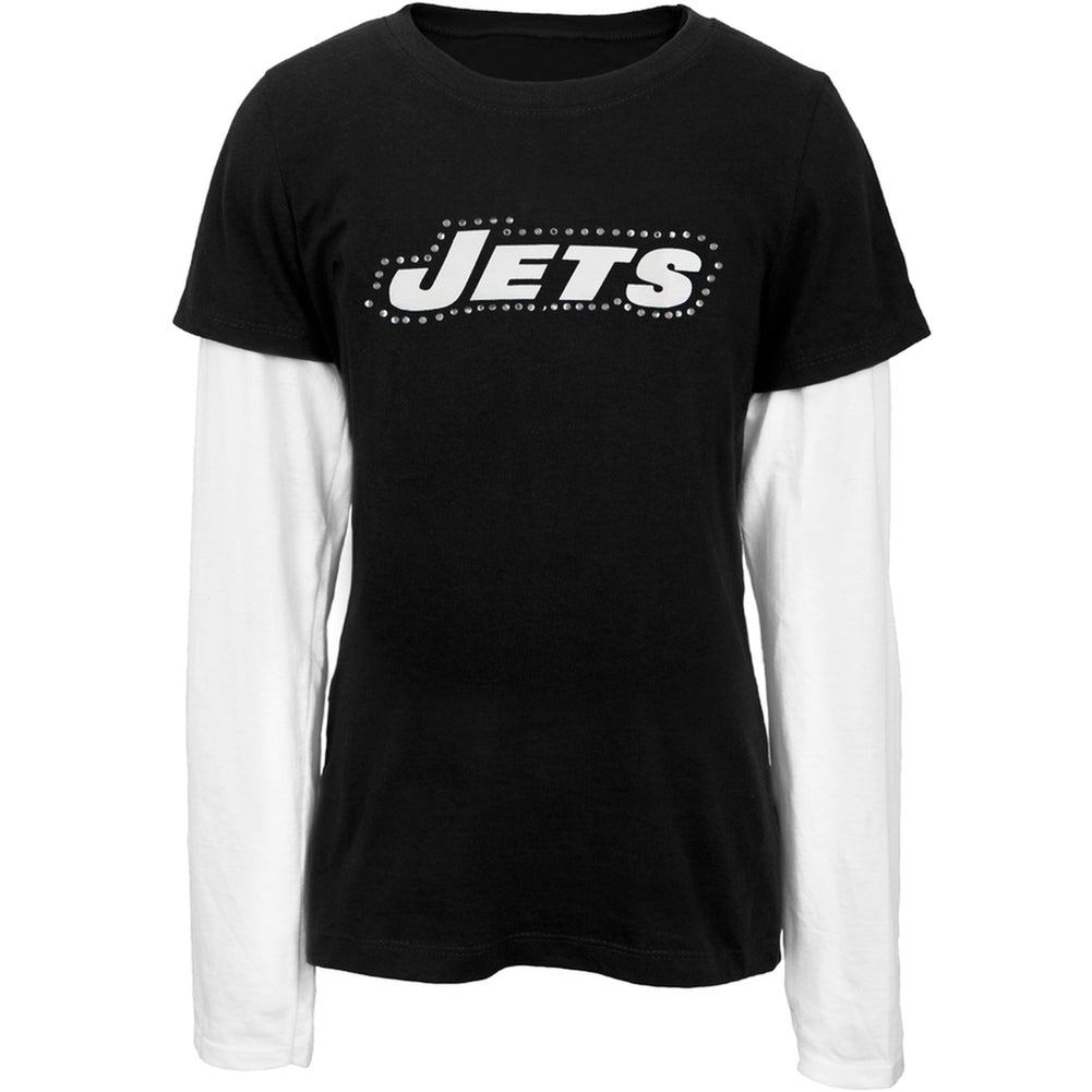 New York Jets - Jewel Team Name Girls Juvy 2fer Long Sleeve T-Shirt Juvenile Long Sleeves New York Jets J6/7 Black 