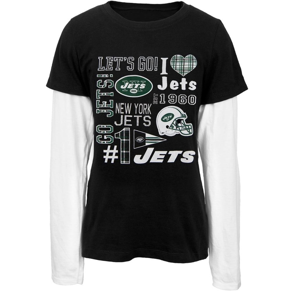 New York Jets - Spirit Girls Juvy 2fer Long Sleeve T-Shirt Juvenile Long Sleeves New York Jets J6/7 Black 