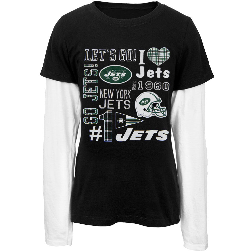 New York Jets - Spirit Girls Youth 2Fer Long Sleeve T-Shirt Youth Long Sleeves New York Jets   