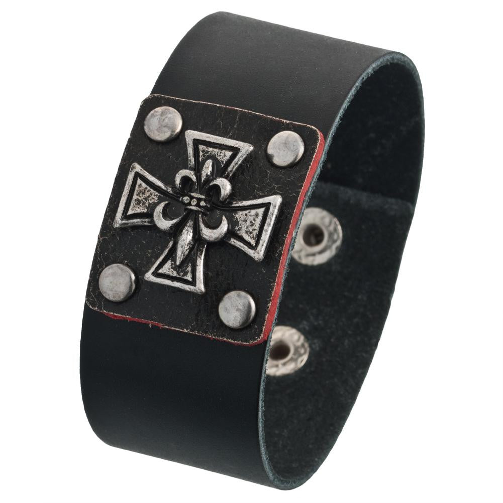 Fleur De Lis Iron Cross Leather Wristband Wristbands Old Glory   