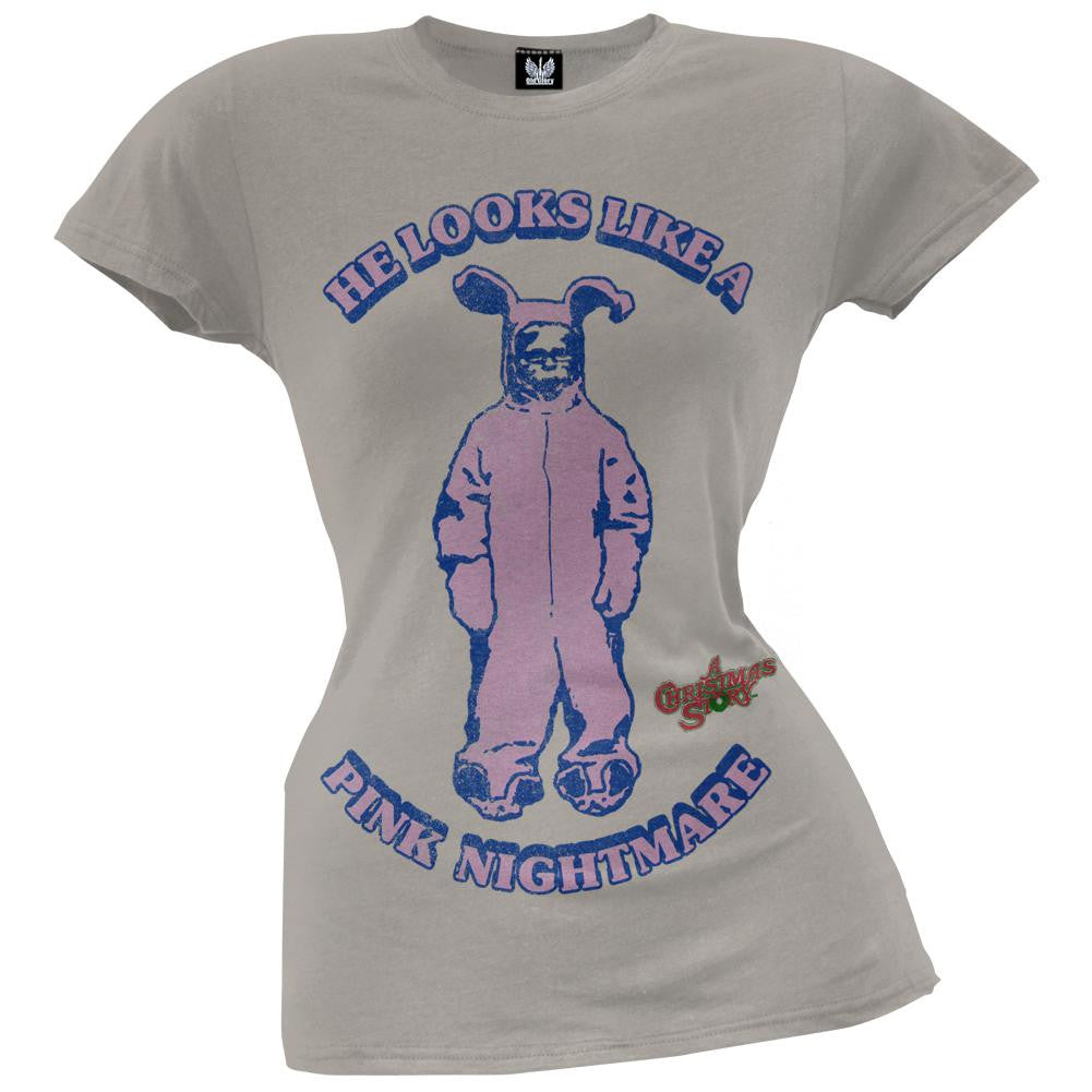 A Christmas Story - Pink Nightmare Juniors T-Shirt Juniors T-Shirts A Christmas Story SM Grey