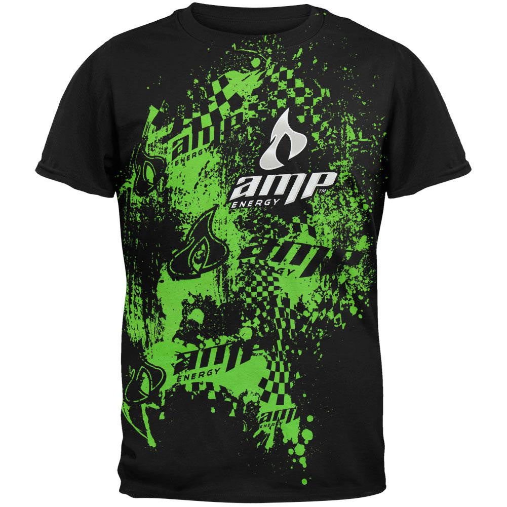 Amp Energy Drink - Stencil Pain Collage Adult Black T-Shirt Men's T-Shirts Amp SM Black 