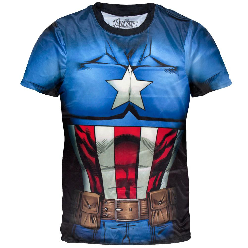 Captain America - Cappin Stance Sublimation Costume T-Shirt Men's T-Shirts Captain America MD Blue 