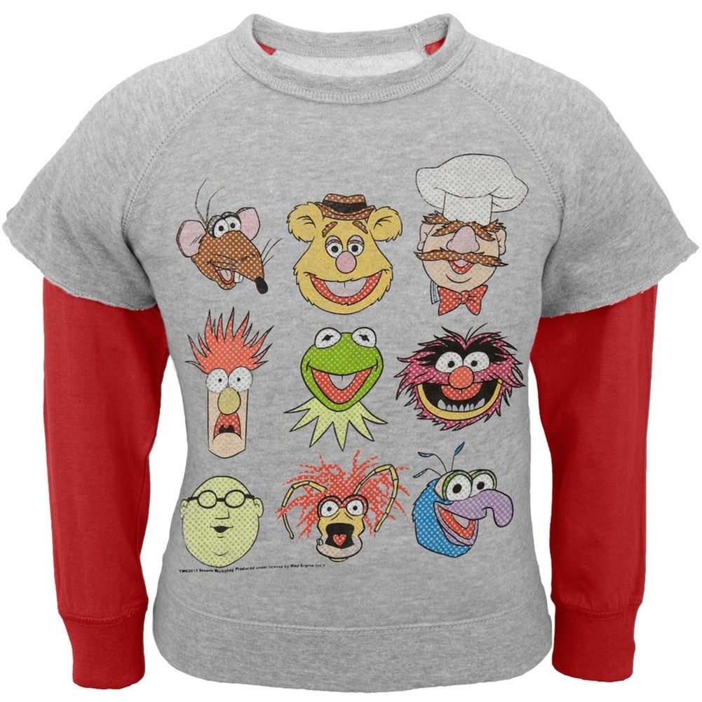 Muppets - Raver Faces Juvy Reversible Crewneck Sweatshirt Juvenile Sweatshirts The Muppets J4 Grey 