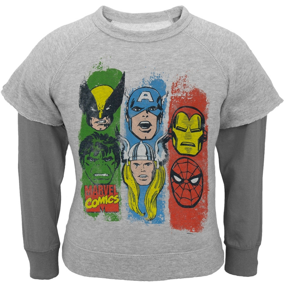 Marvel Heroes - Triview with Spider-man Youth Reversible Crewneck Sweatshirt Youth Sweatshirts Marvel Super Hero Squad LG Grey