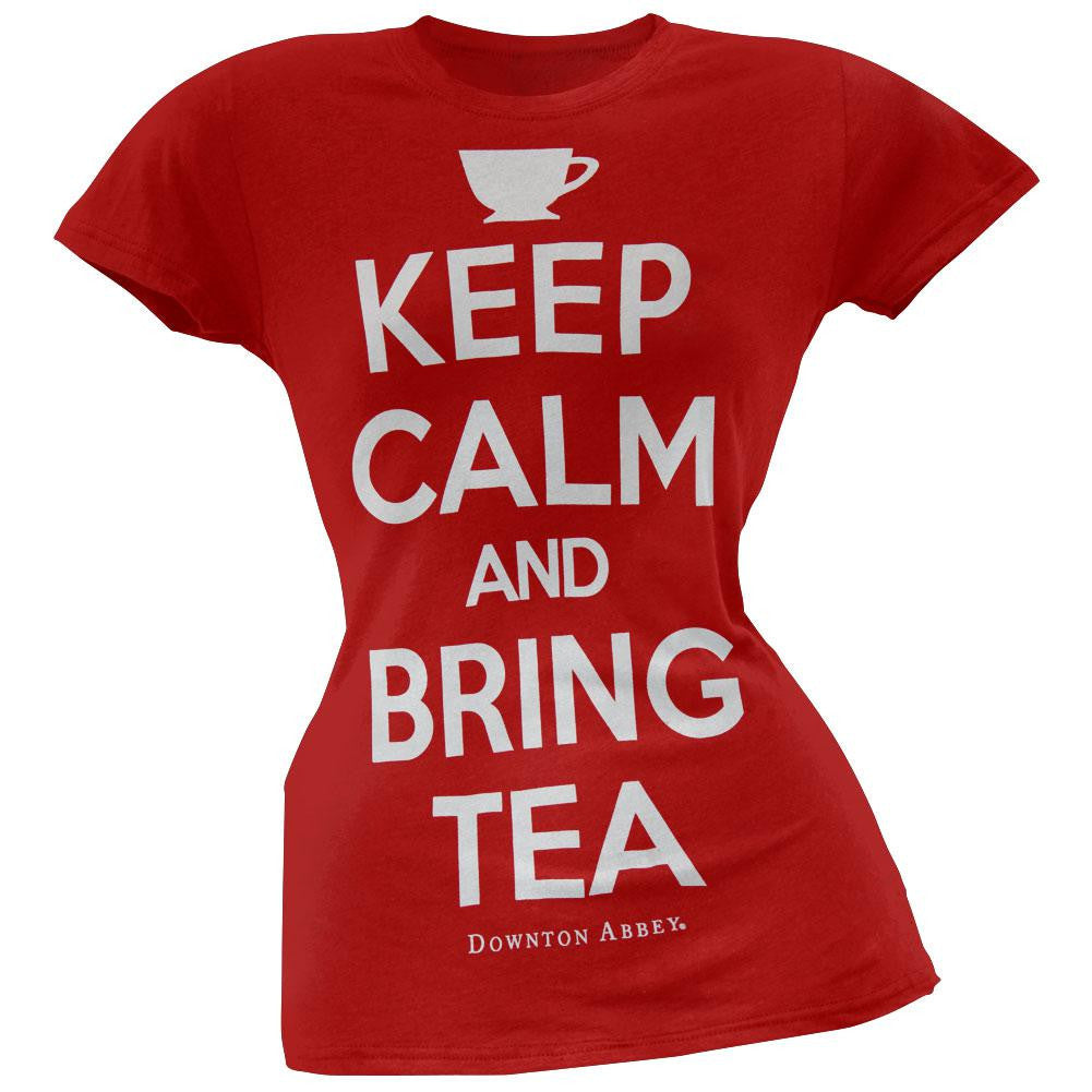 Downton Abbey - Keep Calm & Bring Tea Juniors T-Shirt Juniors T-Shirts Downton Abbey SM Red 