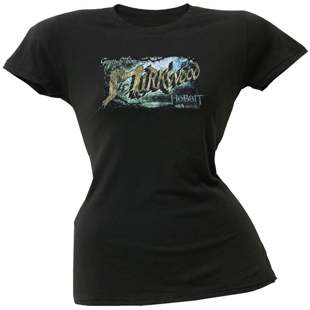 The Hobbit - Greetings From Mirkwood Juniors T-Shirt Juniors T-Shirts The Hobbit LG Black