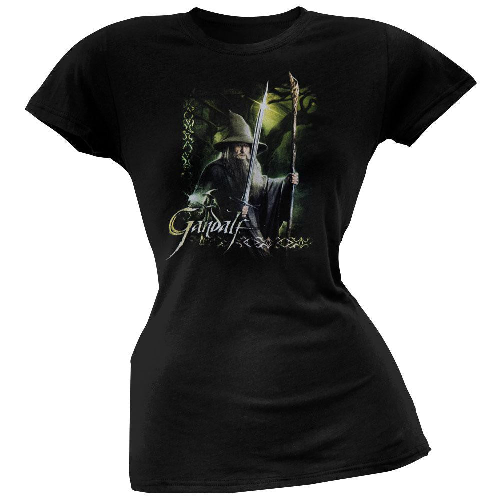 The Hobbit - Gandalf Sword & Staff Juniors T-Shirt Juniors T-Shirts The Hobbit LG Black 