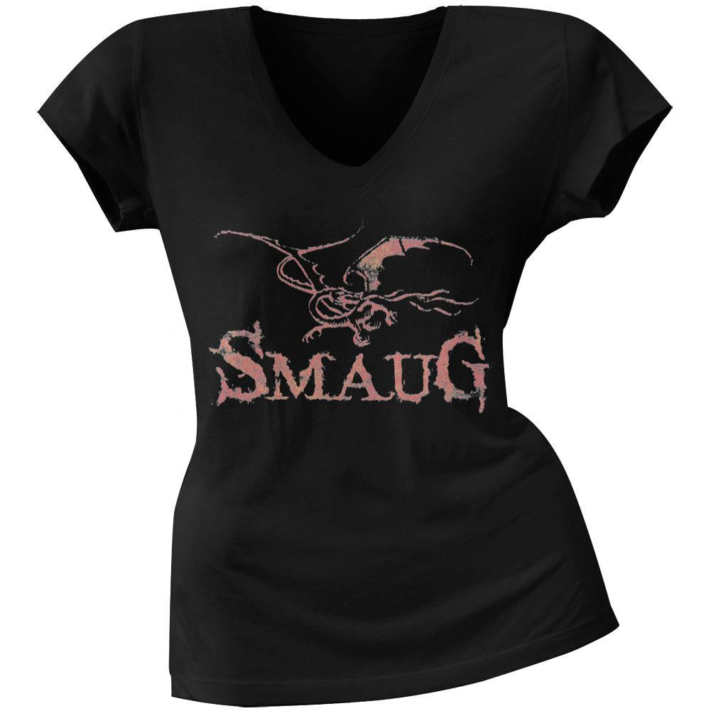 The Hobbit - Smaug Dragon Juniors V-Neck T-Shirt Juniors T-Shirts The Hobbit LG Black 