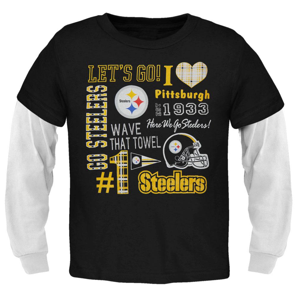 Pittsburgh Steelers - Spirit Youth Long Sleeve 2Fer Long Sleeve T-Shirt Youth Long Sleeves Pittsburgh Steelers 16/18Y Black 