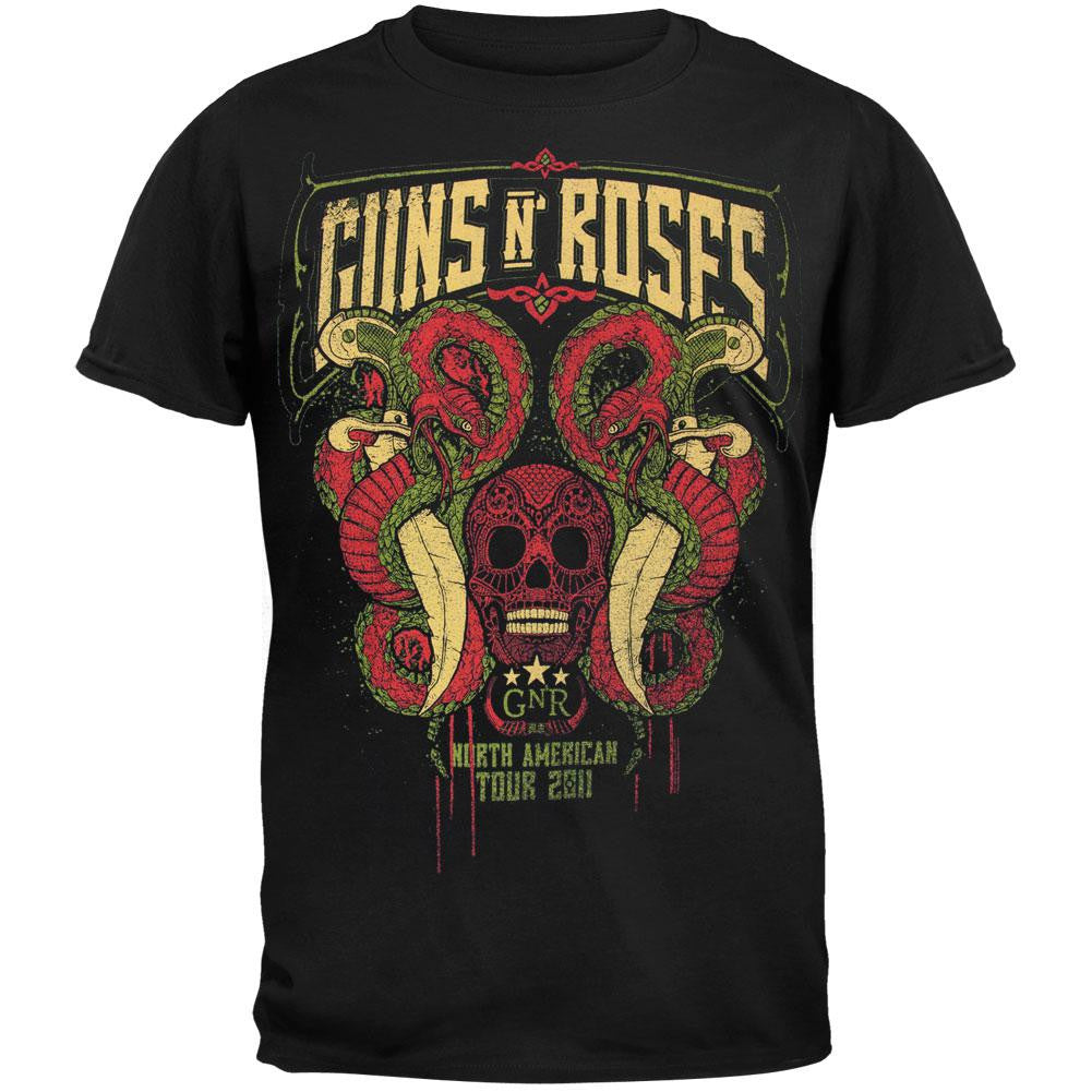 Guns N Roses-Snakes & Skull 2011 Tour Las Vegas T-Shirt Men's T-Shirts Guns N' Roses 2XL Black 