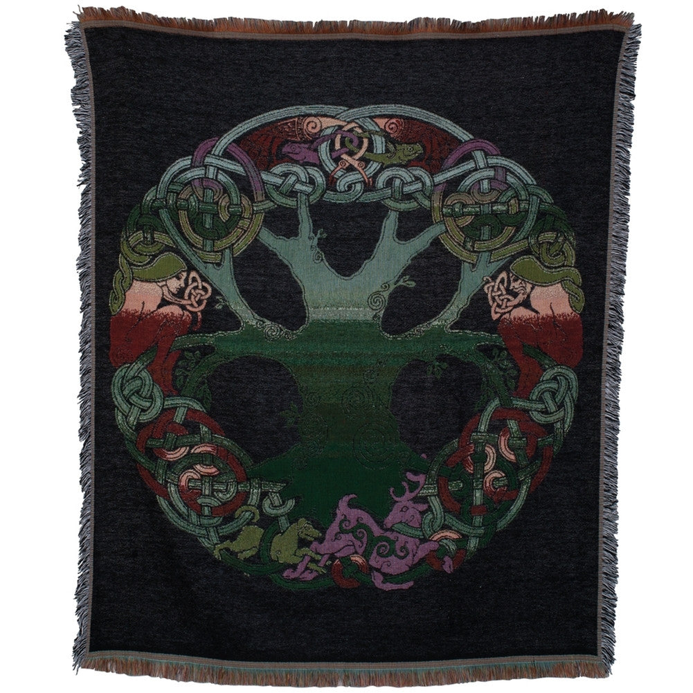 Rainbow Celtic Tree of Life Throw Blanket Blankets & Throws Old Glory OS Black 