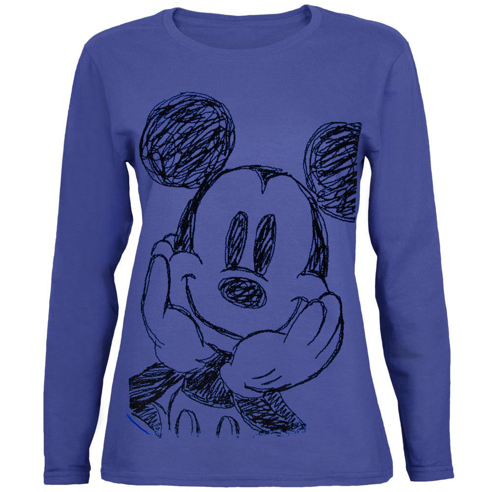 Mickey Mouse - Sketchy Juniors Long Sleeve T-Shirt Juniors Long Sleeves Mickey Mouse XS Blue 