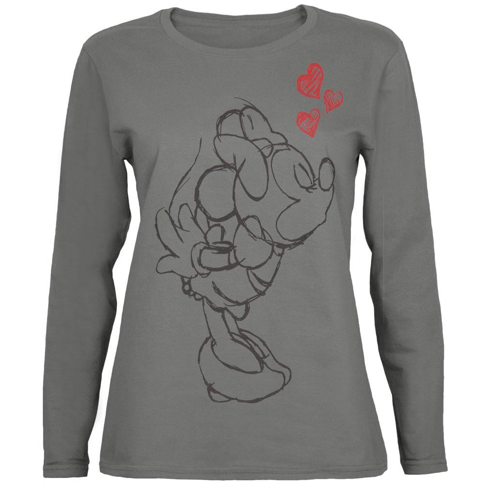 Mickey Mouse - Kissing Minnie Juniors Long Sleeve T-Shirt Juniors Long Sleeves Mickey Mouse XS Grey