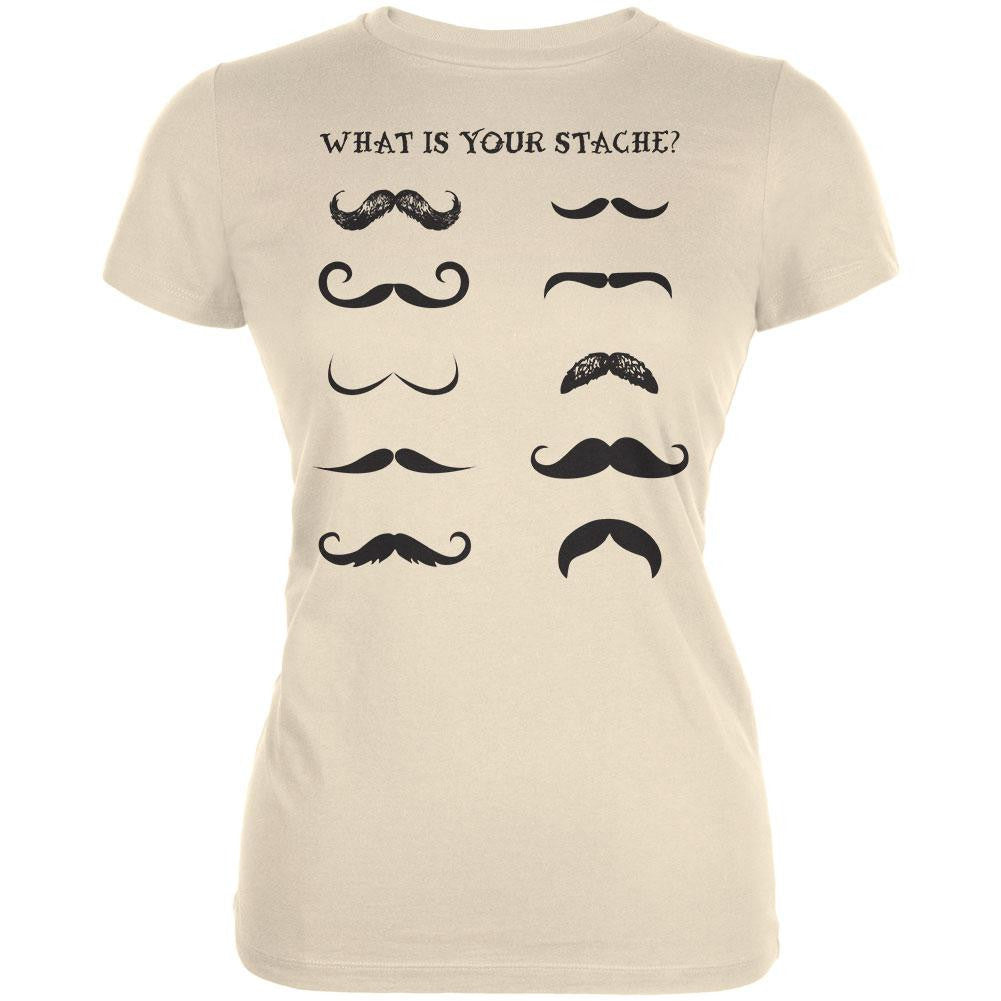 What Is Your Stache? Juniors T-Shirt Juniors T-Shirts Old Glory LG Beige 