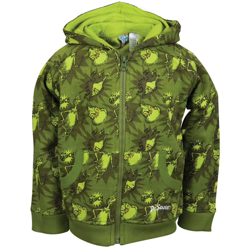 Dr. Seuss - The Grinch All-Over Toddler Zip Hoodie Toddler Hoodies Dr. Seuss 3T Olive 
