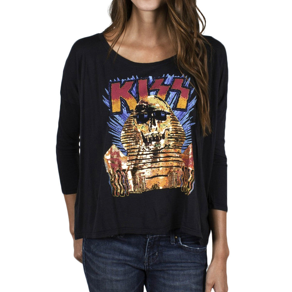 Kiss - Hot Shade Tour 1990 Juniors Dolman Long Sleeve T-Shirt Juniors Long Sleeves Kiss SM Black