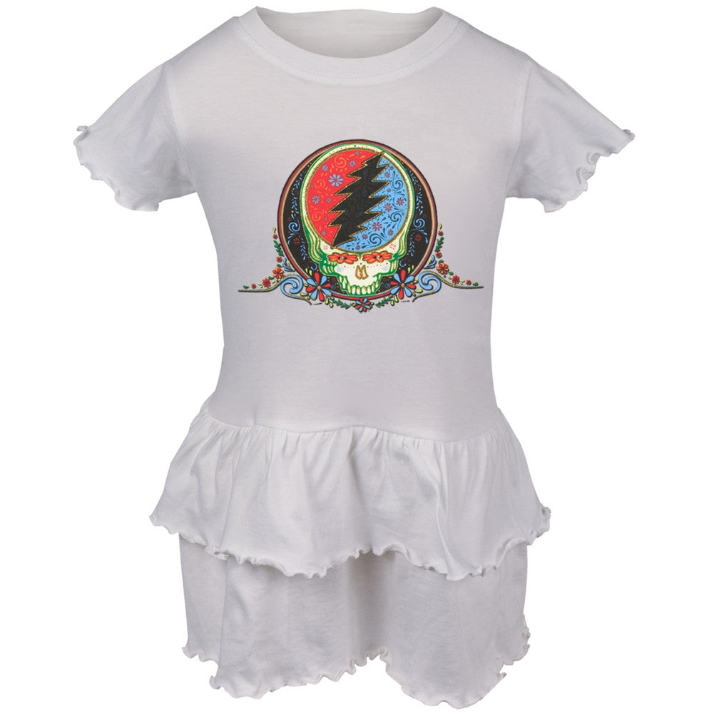 Grateful Dead - Calaveras White Toddler Ruffle Dress Toddler Dresses Grateful Dead 2T White 