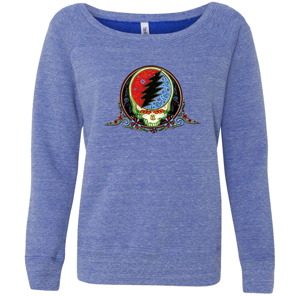 Grateful Dead - Calaveras Blue Off-Shoulder Juniors Sweatshirt Juniors Sweatshirts Grateful Dead SM Blue