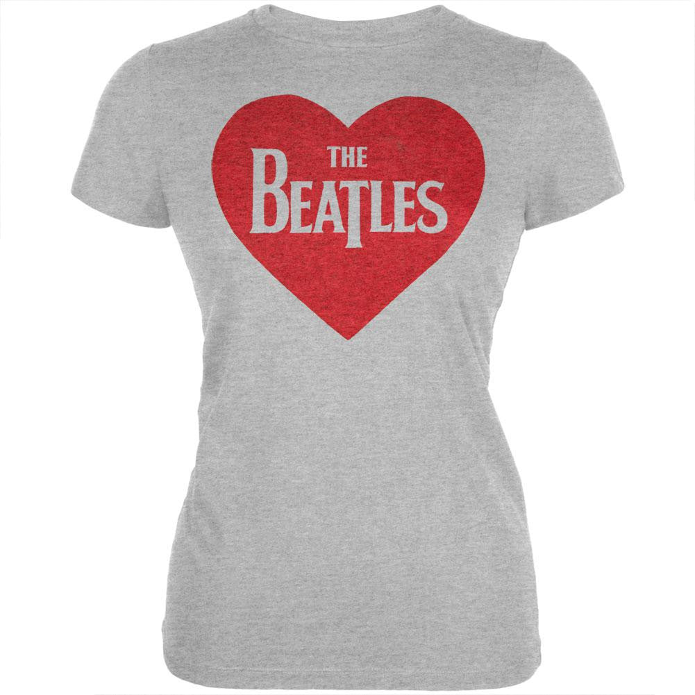 The Beatles - Red Heart Juniors T-Shirt Juniors T-Shirts The Beatles SM Grey 