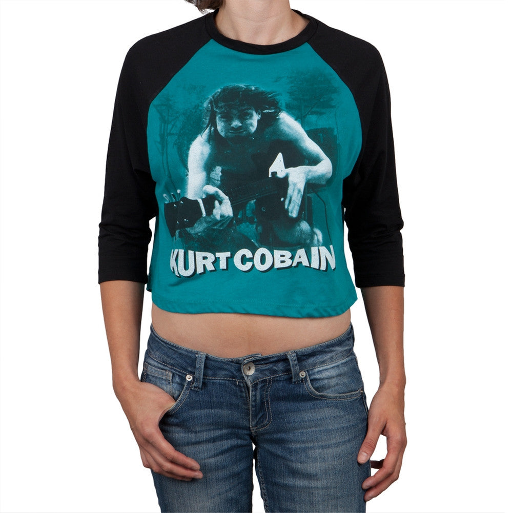 Kurt Cobain - Water Guitar Women's Cropped Raglan Women's Raglan Kurt Cobain SM Blue 
