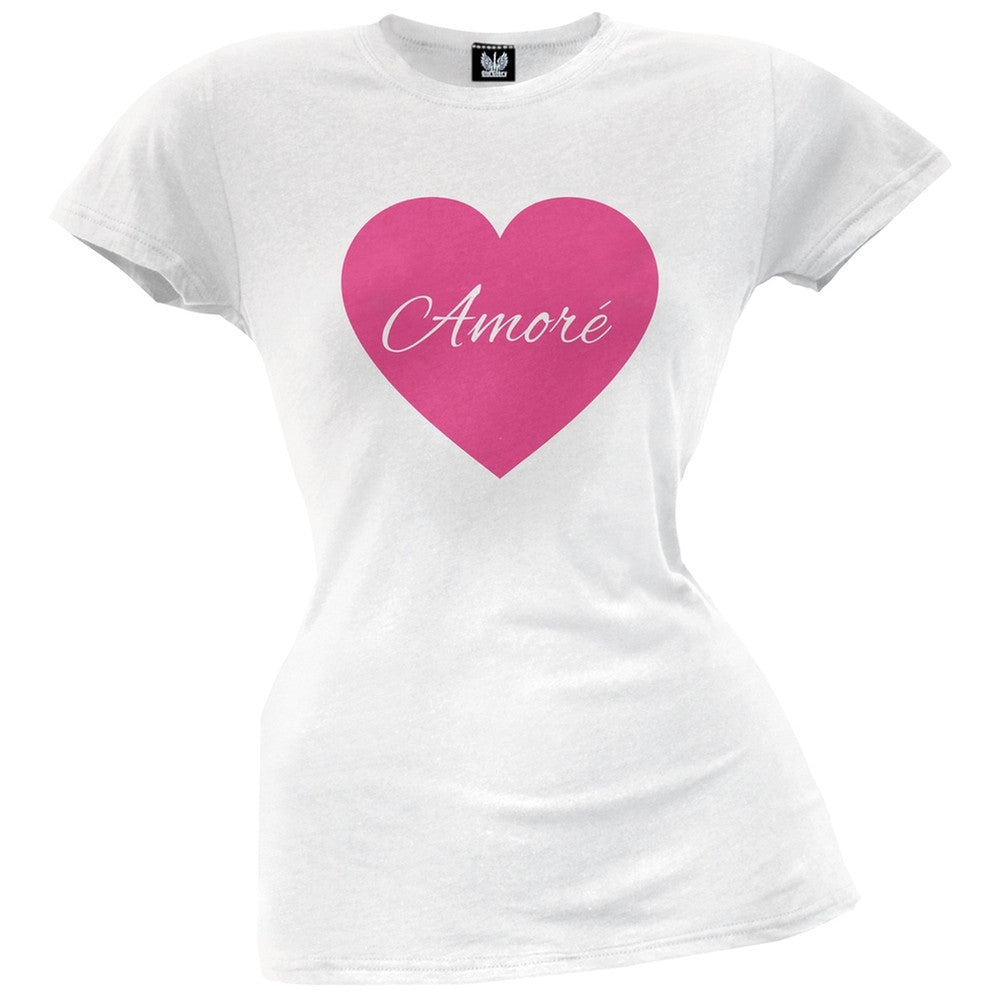 Valentine's Day - Amore Heart Juniors White T-Shirt Juniors T-Shirts Old Glory   