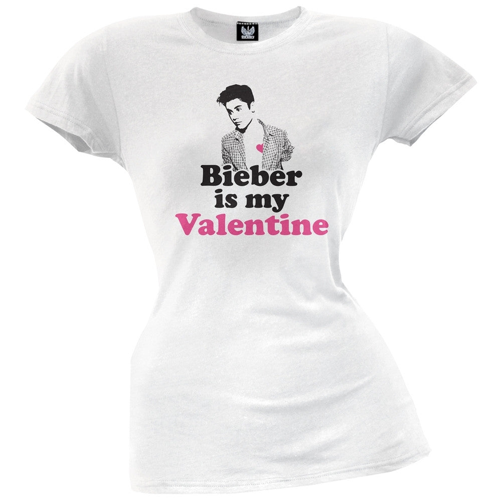 Bieber is My Valentine Juniors T-Shirt Juniors T-Shirts Old Glory 2XL White 