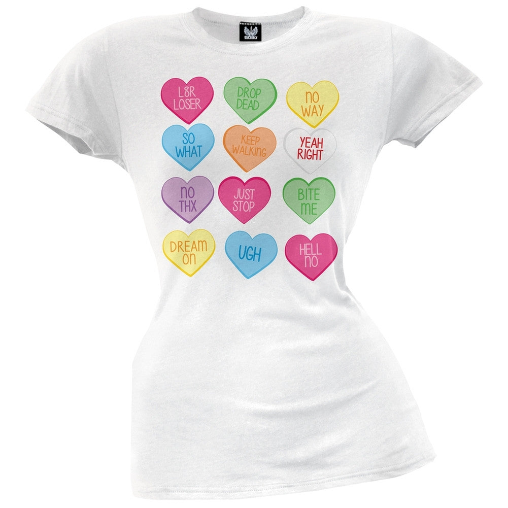 Anti-Love Candy Hearts Juniors T-Shirt Juniors T-Shirts Old Glory   