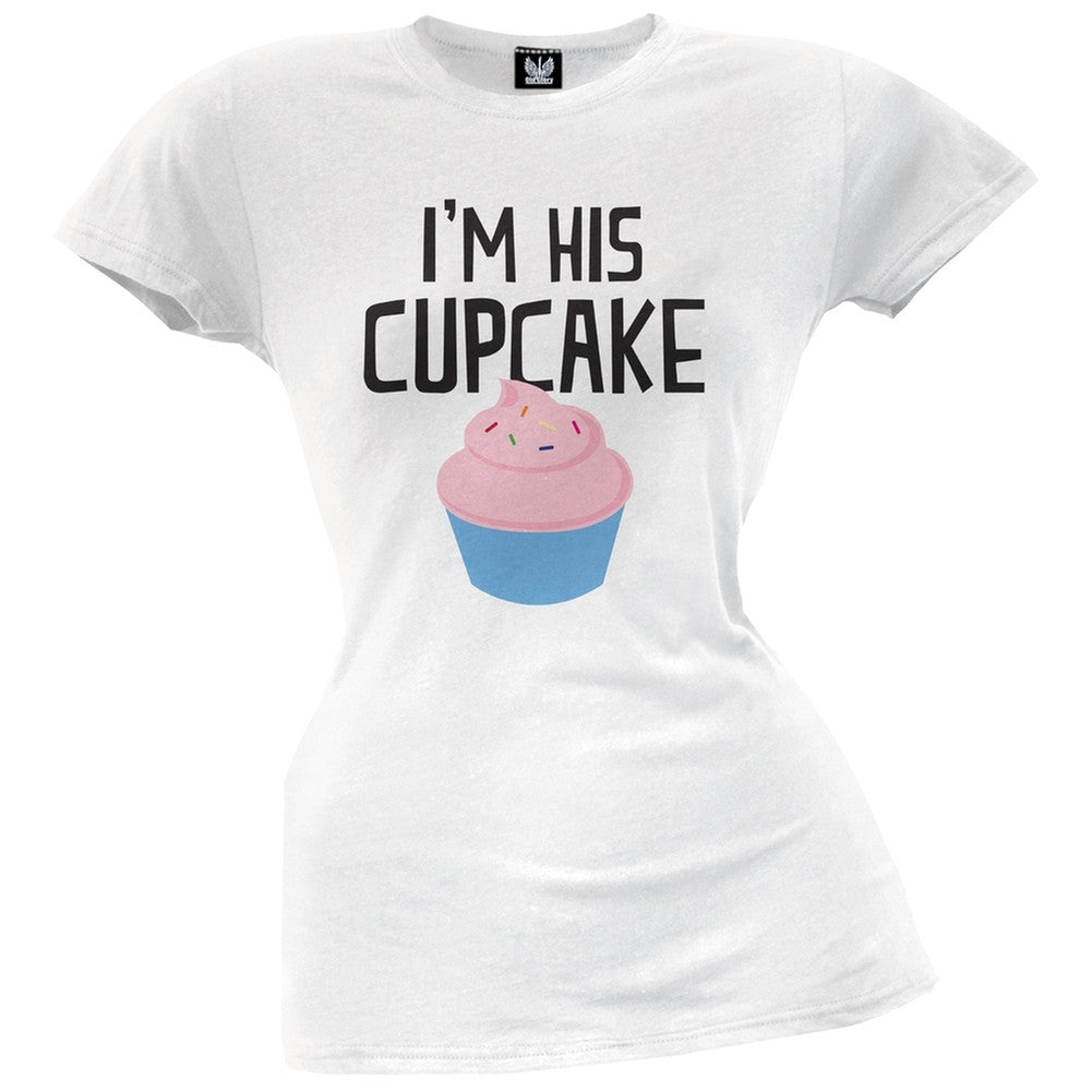 I'm His Cupcake White Soft Juniors T-Shirt Juniors T-Shirts Old Glory   