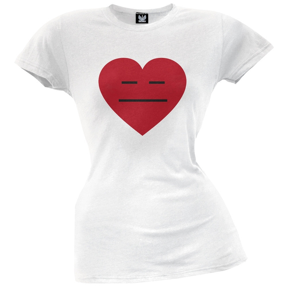 Meh Heart Face Juniors White T-Shirt Juniors T-Shirts Old Glory   