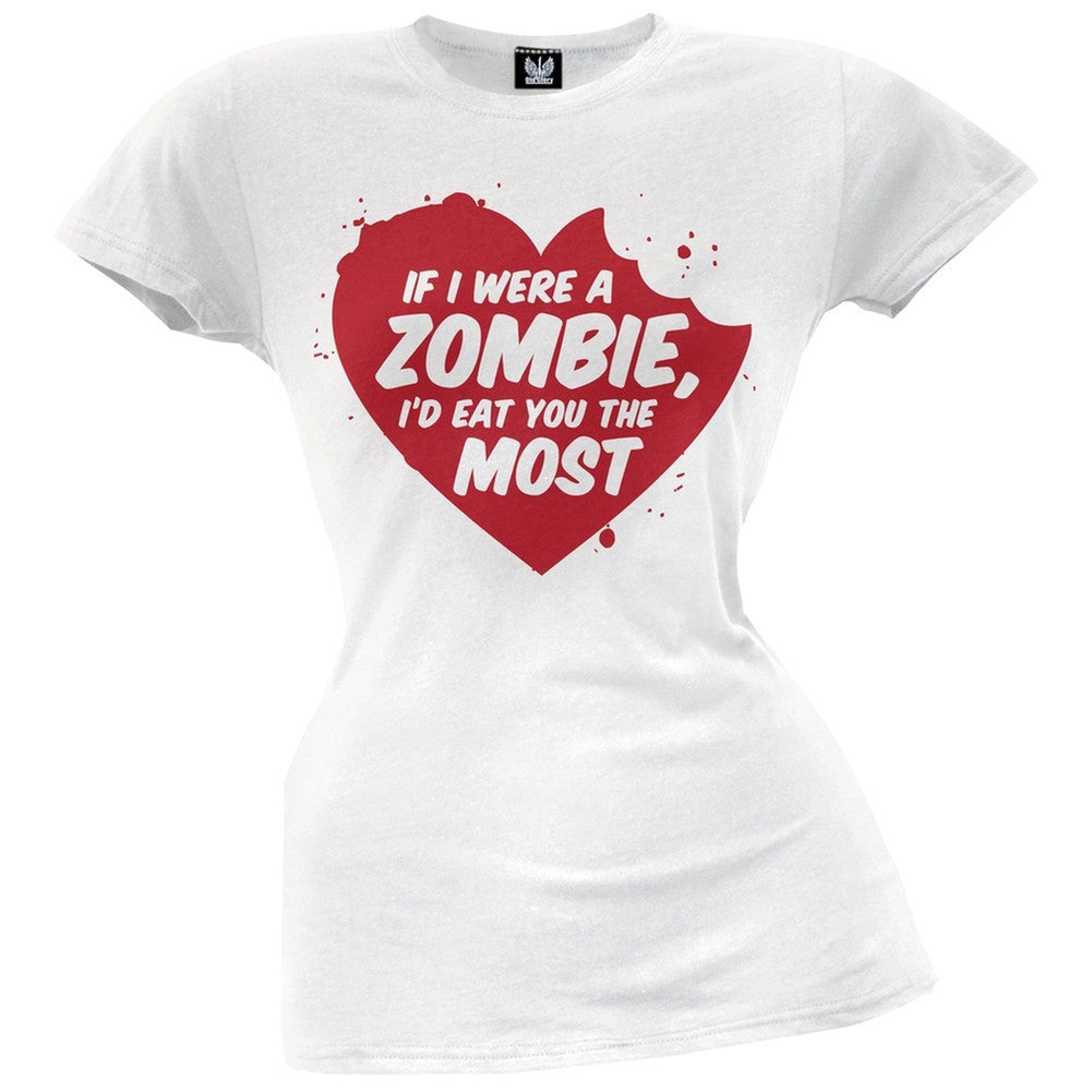 Valentine's Day - If I Were A Zombie Soft White Juniors T-Shirt Juniors T-Shirts Old Glory   