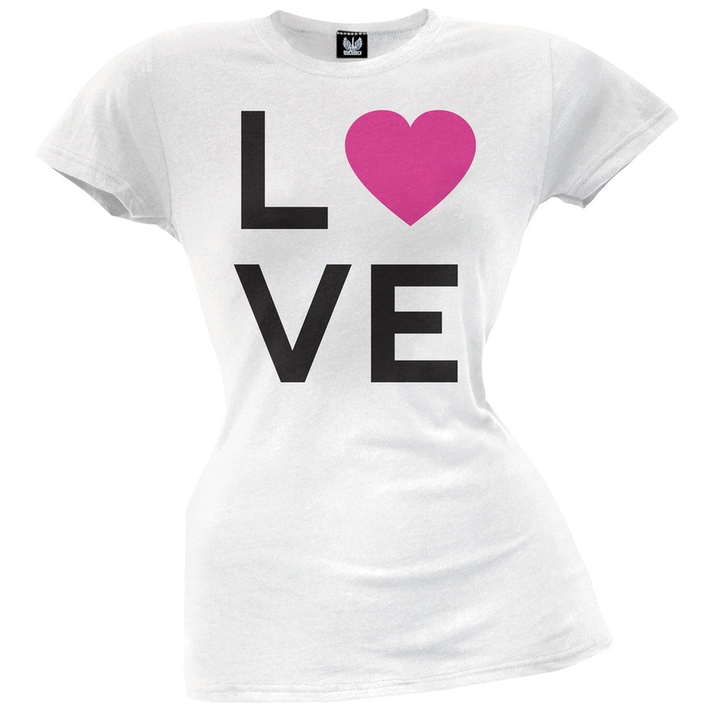 Heart Love White Juniors T-Shirt Juniors T-Shirts Old Glory   