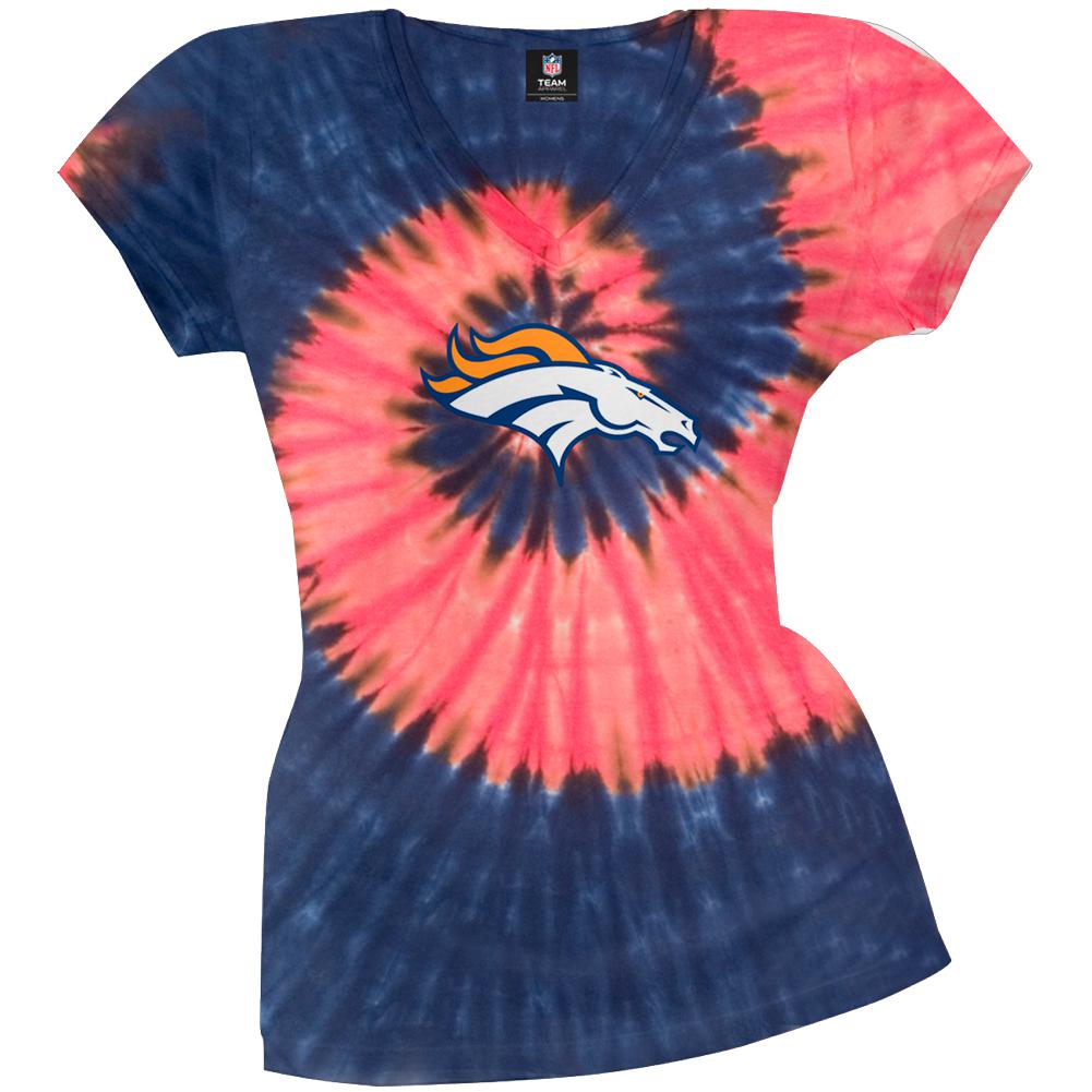 Denver Broncos - Logo Spiral Juniors Tie-Dye V-Neck T-Shirt Juniors T-Shirts Denver Broncos LG Multi 