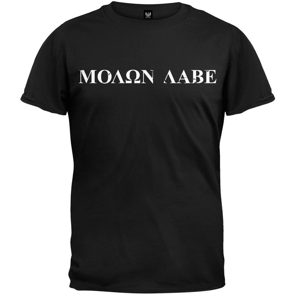 Molon Labe Distressed Print Black T-Shirt Men's T-Shirts Old Glory   