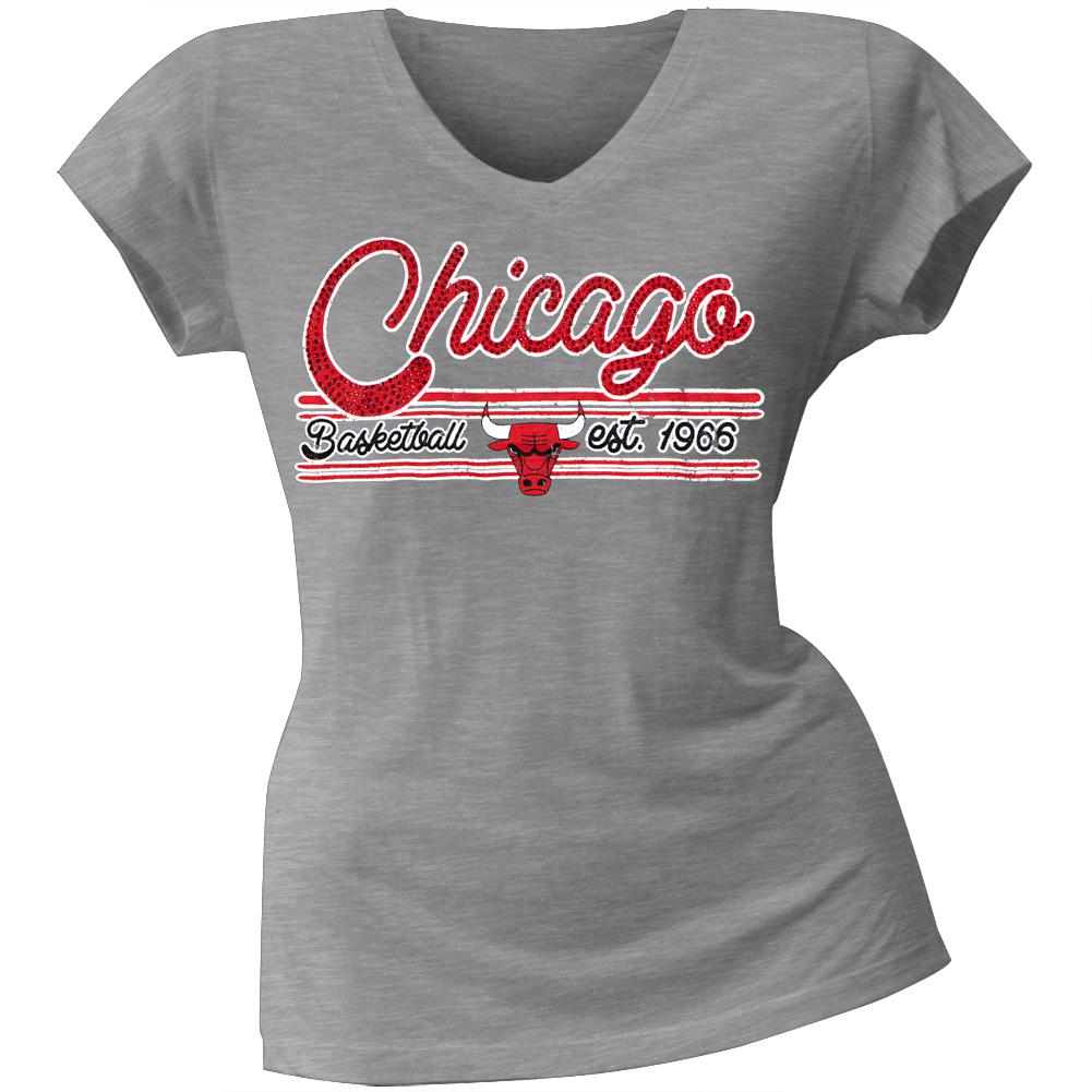 Chicago Bulls - Center Juniors V-Neck T-Shirt Juniors T-Shirts Chicago Bulls LG Grey 