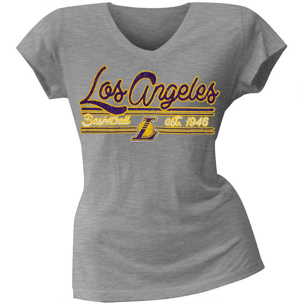 Los Angeles Lakers - Center Juniors V-Neck T-Shirt Juniors T-Shirts Los Angeles Lakers MD Grey 