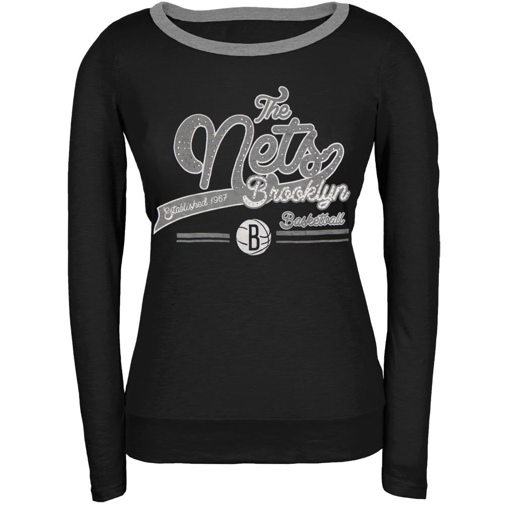 Brooklyn Nets - Free Throw Juniors Long Sleeve T-Shirt Juniors Long Sleeves Brooklyn Nets SM Black 