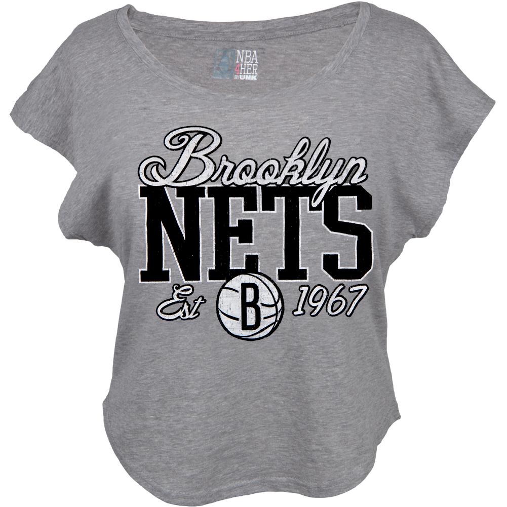 Brooklyn Nets - Finger Roll Cropped Juniors T-Shirt Juniors T-Shirts Brooklyn Nets SM Grey