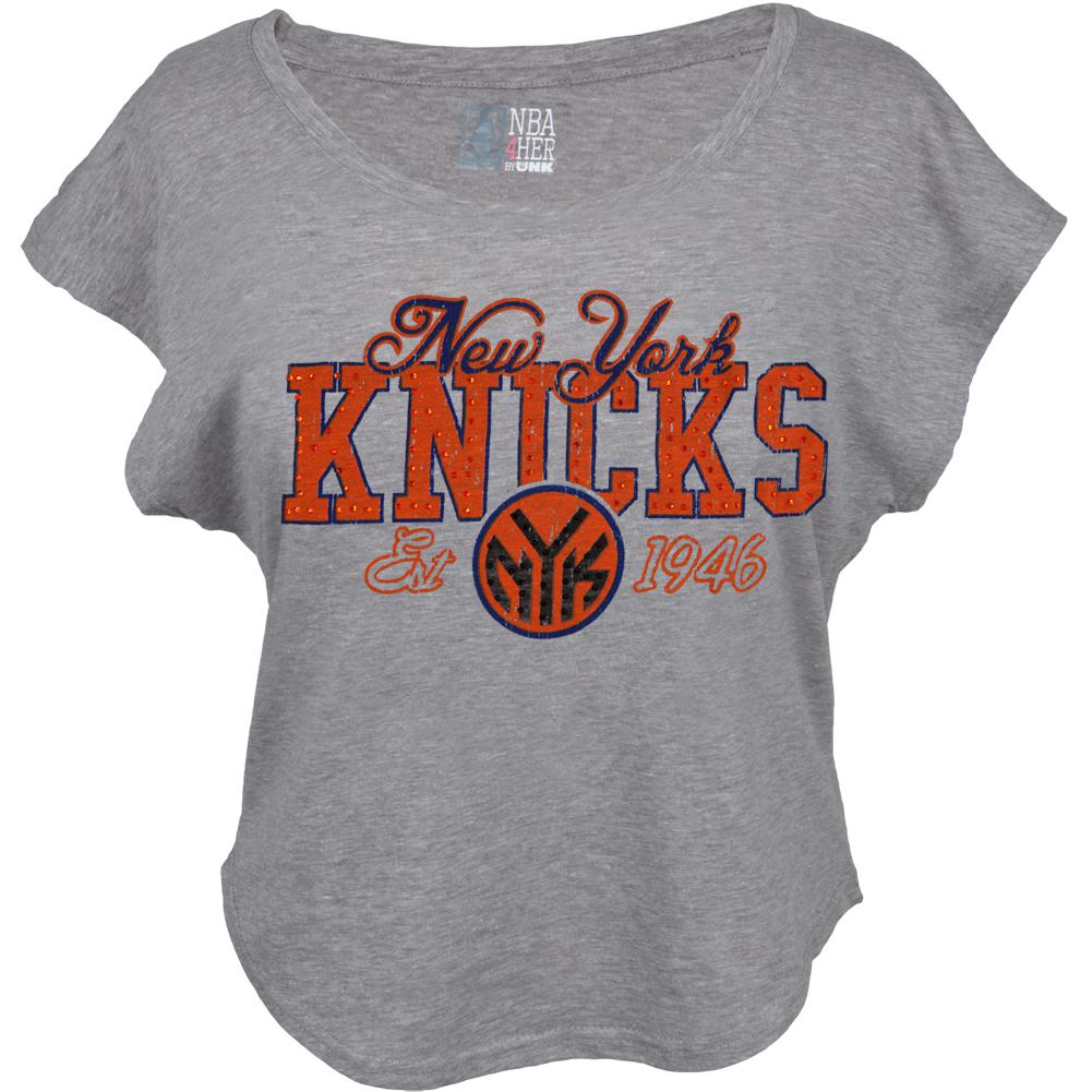 New York Knicks - Finger Roll Cropped Juniors T-Shirt Juniors T-Shirts New York Knicks LG Grey 