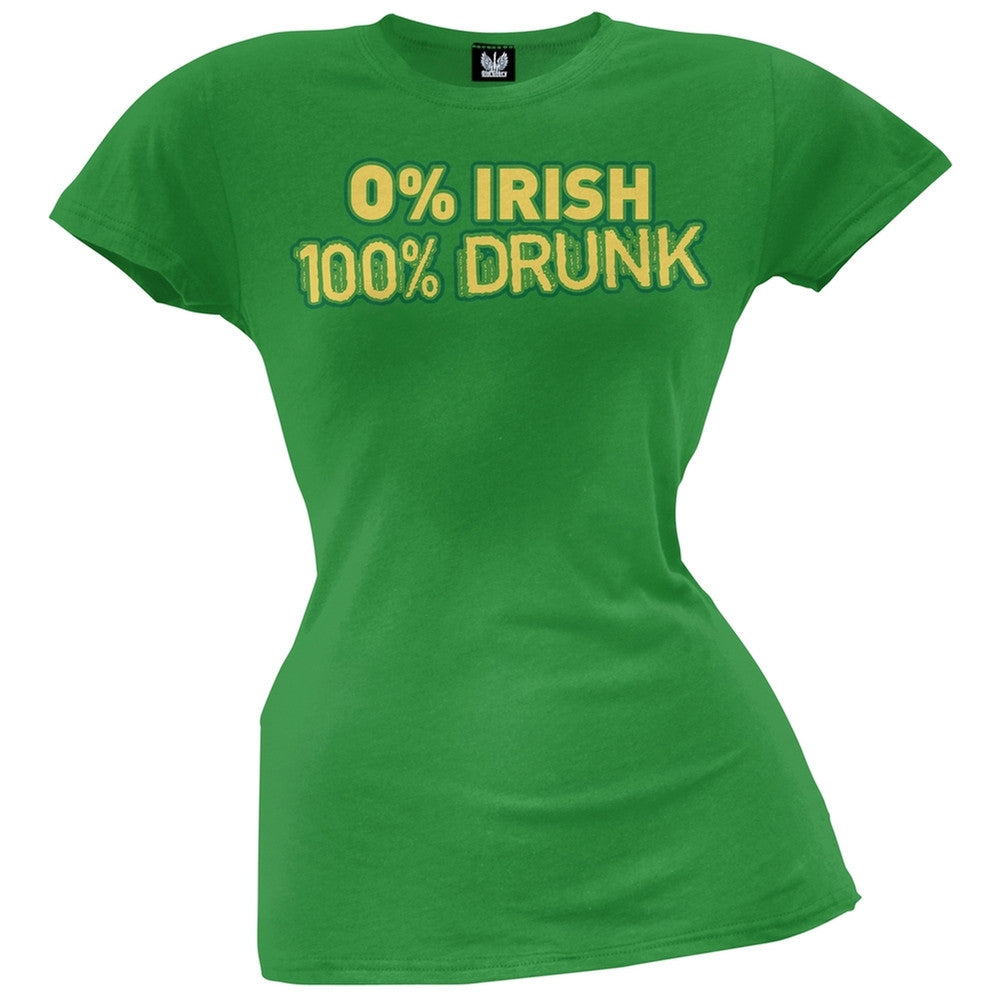 0% Irish 100% Drunk Juniors T-Shirt Juniors T-Shirts Old Glory 2XL Green 