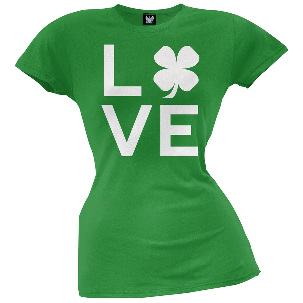 St. Patricks Day - Shamrock Love Juniors Green T-Shirt Juniors T-Shirts Old Glory   