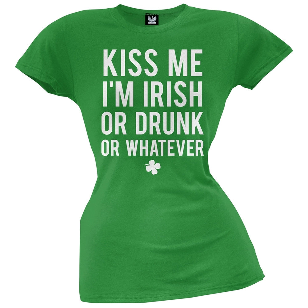 Kiss Me I'm Irish or Drunk Juniors T-Shirt Juniors T-Shirts Old Glory SM Green 