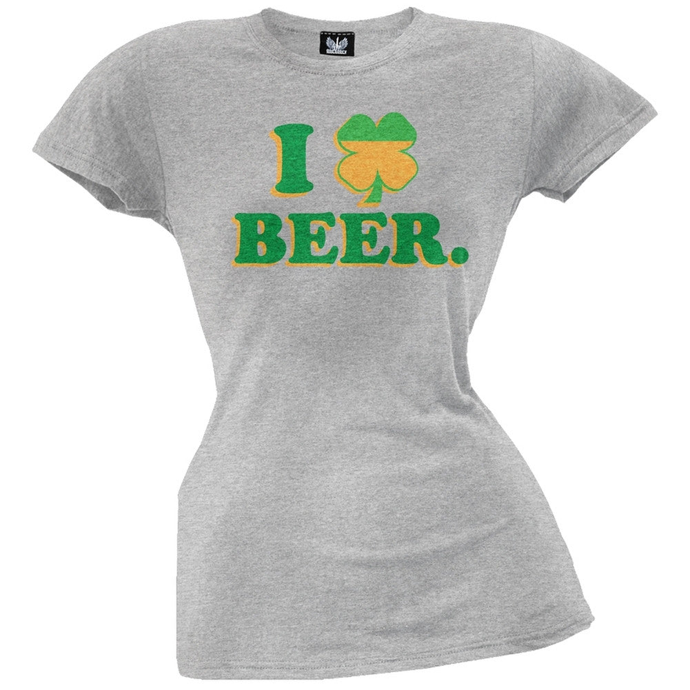 I Shamrock Beer Juniors T-Shirt Juniors T-Shirts Old Glory SM Grey 