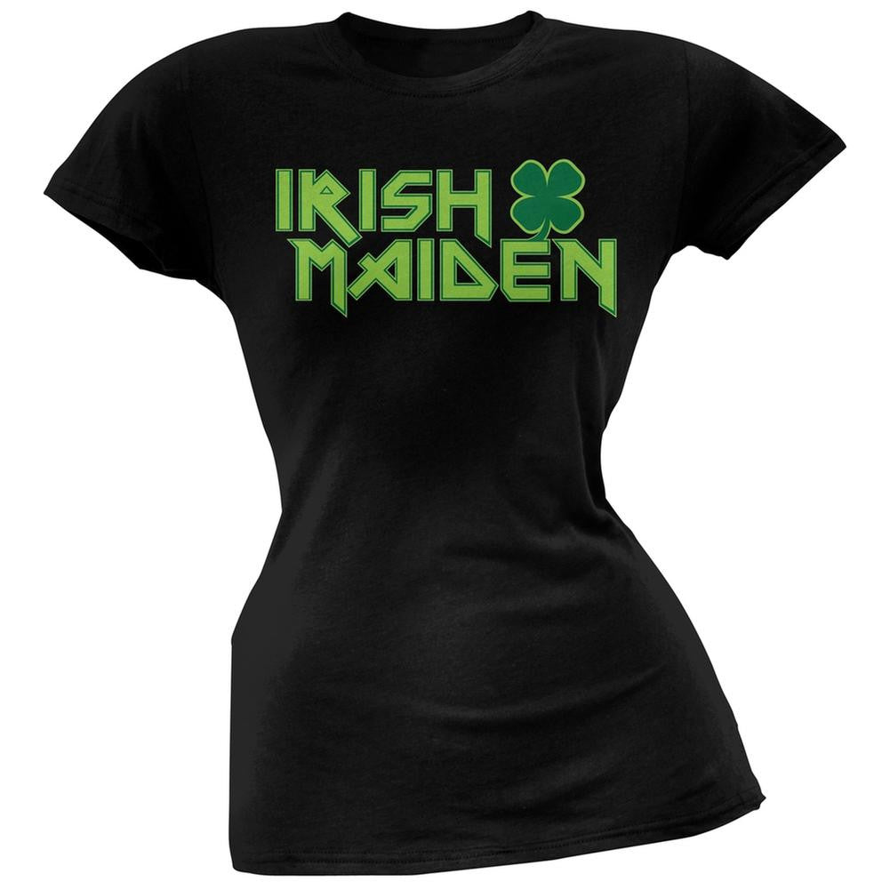 St. Patricks Day - Irish Maiden Black Juniors V-Neck T-Shirt Juniors T-Shirts Old Glory   