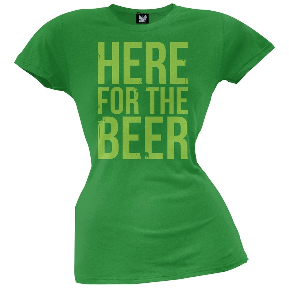 Here For The Beer Juniors T-Shirt Juniors T-Shirts Old Glory SM Green 